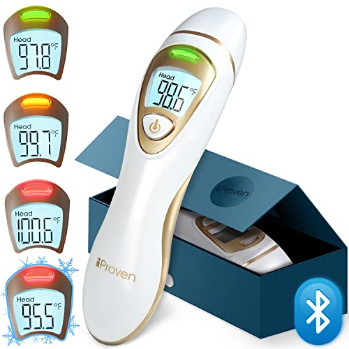 IPROVEN Pro Series - Bluetooth Ear and Forehead Thermometer for Adults, Kids, Babies (Superior Accuracy, Upgraded Fever Alarm, Quiet Vibration Alerts) Digital Infrared Thermometer, Hypothermia Alarm