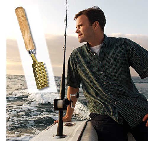 Kwizing Made In Japan [Extra Large] Fish Scaler Brush With Brass Serrated Sawtooth And Ergonomic Wooden Handle - Easily Remove Fish Scales Without Fuss Or Mess - Handcrafted By Japanese Artisans #TOP3