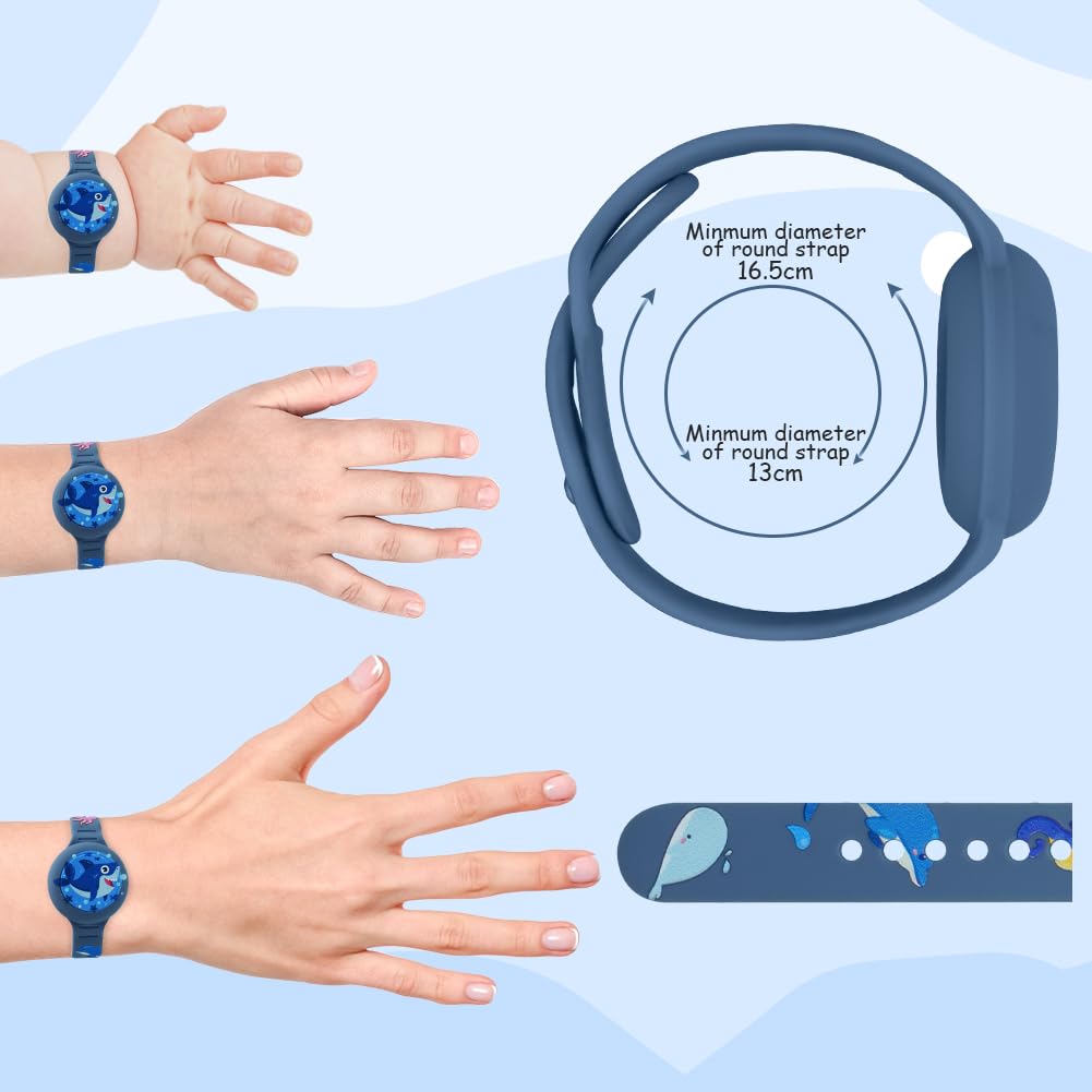 AXFEE Pulsera Compatible con Airtag, 1PCS Pulsera de Silicona para Niños, Funda Protectora Ajustable Antipérdida (Blue Shark, Airtag No Incluido) - 2