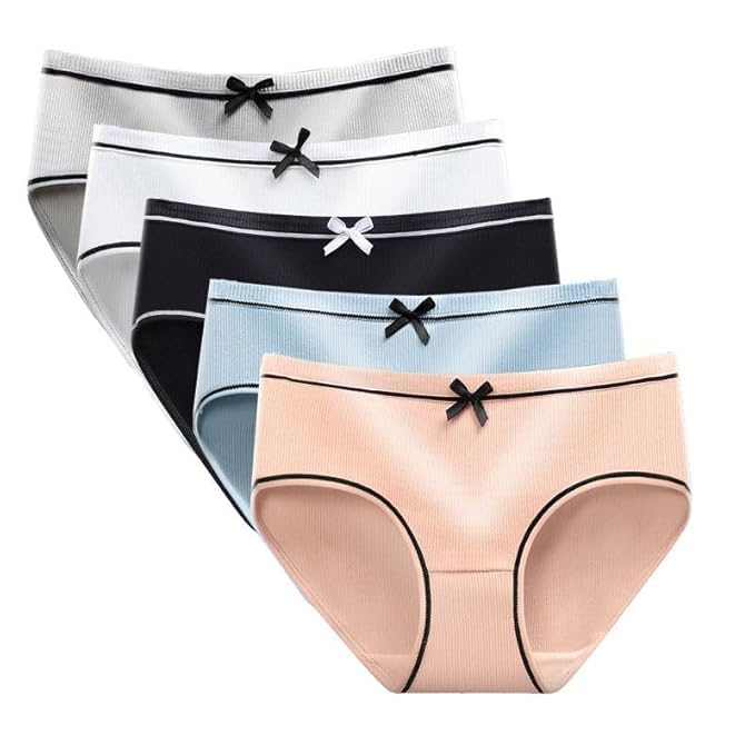 louryn koulyn Women's Mid Waisted Cotton Underwear Soft Breathable Panties Stretch Briefs Ladies Panties 3 Pack-picture-38