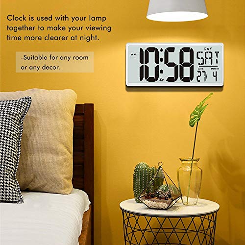 TXL Jumbo Digital Alarm Clock, Large LCD Display Timer/Calendar/Temperature/Snooze/12-24H, Energy Saving Battery Operated Extra Large Digital Wall Clock, Desk Clock for Bedside Office Gym Hotel,Silver - Thumbnail 3