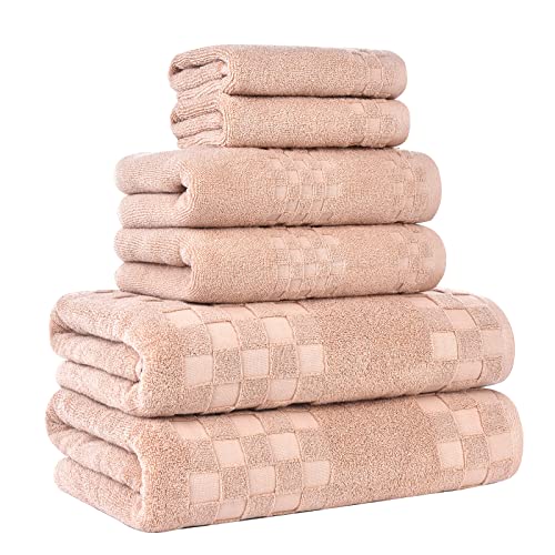 Diaojia Bath Towels Blue Towel Soft 6 Piece, Cotton Anti Odor Family Towels, Highly Absorbent Quick-Drying Lightweight Spa Towel For Bathroom 2 Bath Towel 2 Washcloth 2 Hand Towel (Brown) #TOP1