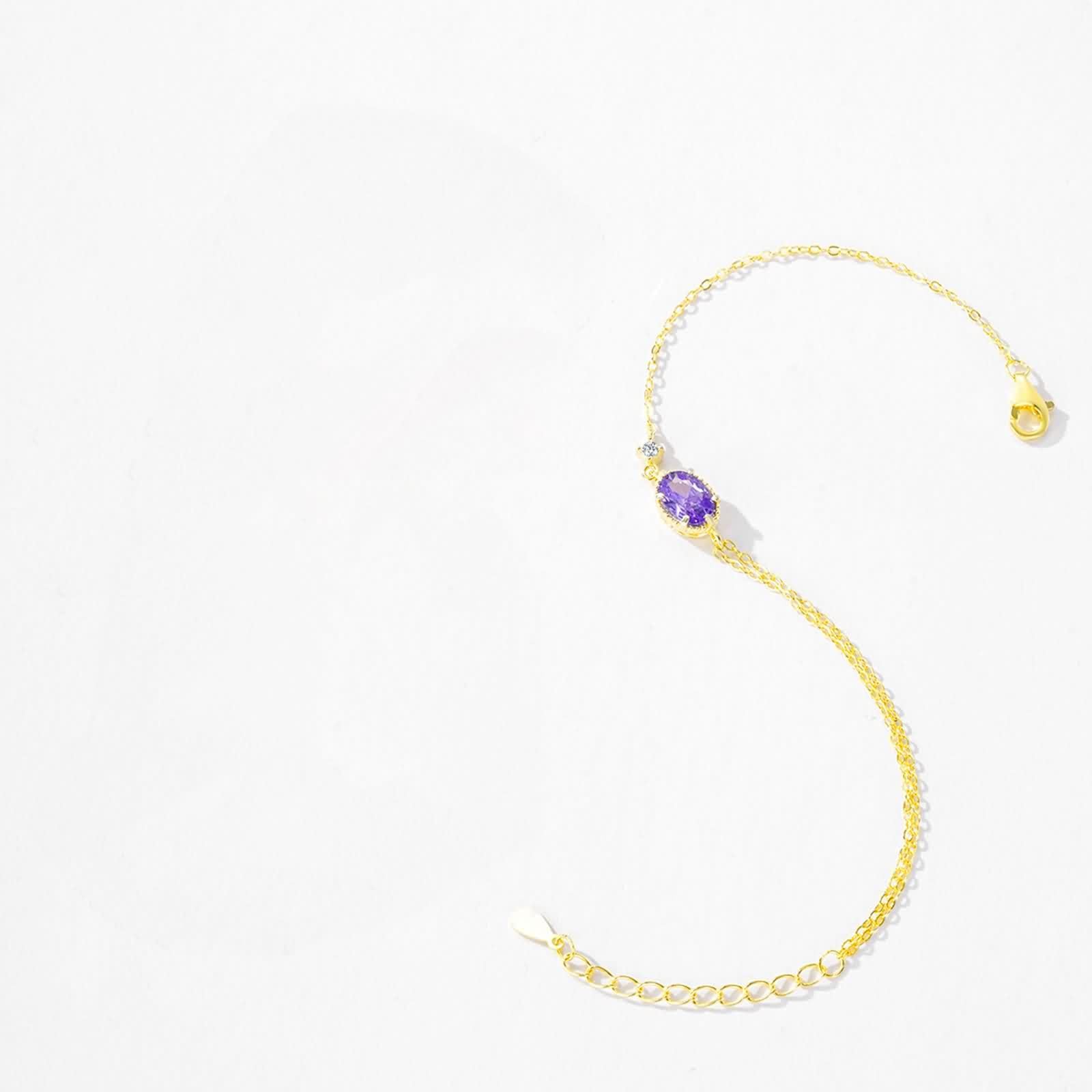 Pulseras para mujer de oro de 9 K/14 K/18 K, clásicas pulseras pequeñas con amatista lila, talla ovalada, joyas auténticas, brazaletes con diamantes de oro amarillo Au 375/585/750