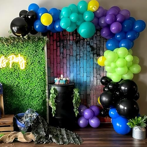 Image of Black and Green Balloons, 60PCS Teal Blue Green Purple Video Game Balloons, Black Purple Blue Balloon for Man Video Game Baby Shower Birthday Monsters Theme Boys Game Night Party Decorations Supplies