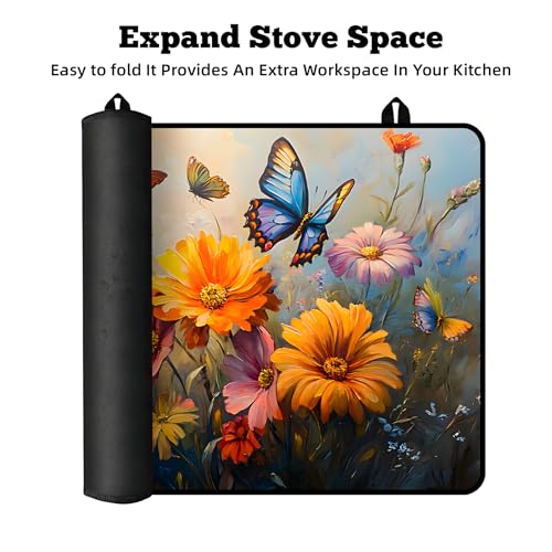 Image of Multi-Design Stove Cover for Glass /Electric Stoves - 3-in-1 Heat-Resistant Protector Mat, Non-Slip Drying Rack 28 inchx20 inch
