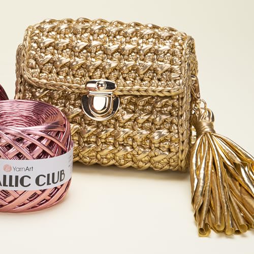 Image of YarnArt Metallic Club - Super Bulky T-Shirt Yarn, 100% Polyester, 6.35 oz (180g), 60 yds (55m), Shiny Multicolor Thread for Handbags, Chic Night Bags, and Crochet Projects (8105)