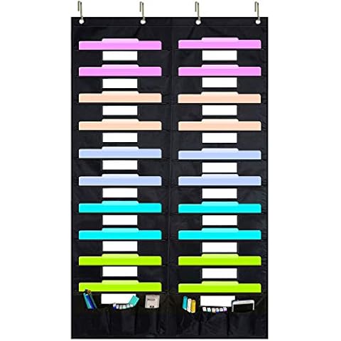 ZKOO Classroom Organization Center Storage Pocket Chart Wall Hanging File Organizer, 20 Pocket + 6 Pocket Vertical Folder Holders, Ideal For Office, School, Home, Studio Used, Over The Door Cover