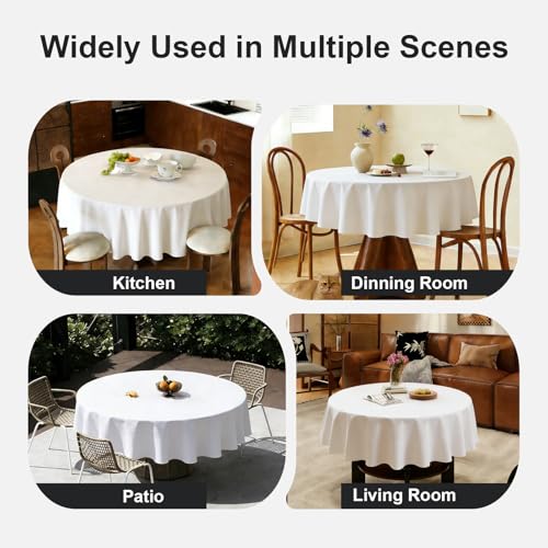 Image of Laolitou Round Tablecloth (Fits 30-48 inch Table) Linen Waterproof Textured White Table Cloth, Washable Wrinkle Free Spill Proof Fabric Tablecloths for Dining Table Farmhouse Kitchen, 60x60 Inch