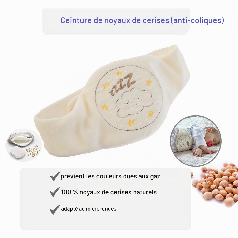 Babyjem - Ceinture blanche en noyaux de cerises - Idéale pour les maux de ventre et les ballonnements - , ajustable pour les bébés de 0 à 12 mois, garnissage naturel en noyaux de cerises, 100% coton,