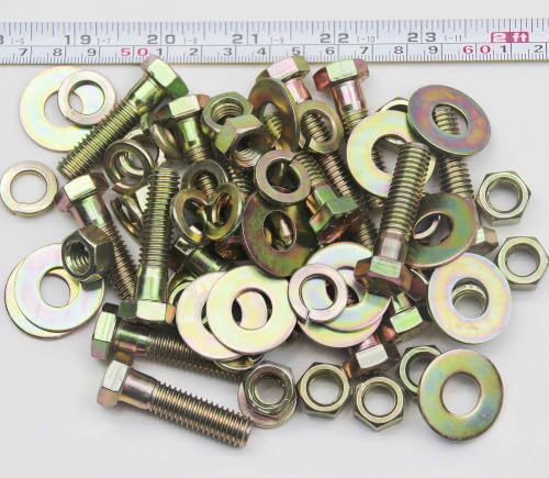 Image of 3 /8 inch x 1-1 /2 inch Grade 8 Hex Head Bolt and nut,Spring Lock Washer and Large Flat Washer Assortment Kit, Color Gavalization,Alloy Steel,Heavy Duty,(16sets Pack),by Metalsuberg.