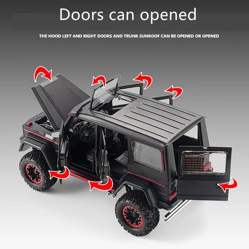 Image of Kids Model 1:32 AMG 4X4 Die Cast Metal Car Pull Back Action Opening Doors with Realistic Engine Sound Lights Toy Car Gift for Boys - Black