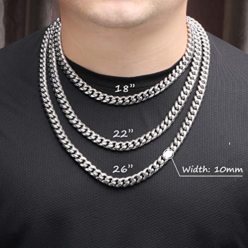 Image of JoycuFF Gifts for Godson from Mom Dad for Birthday Graduation Necklace Inspirational Men Cuban Link Chain Silver Stainless Steel Hip Hop Chain 10MM 18 Inches
