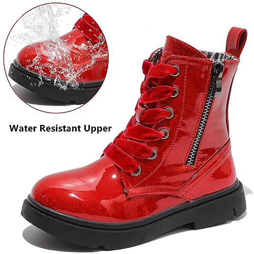 DADAWEN Boys Girls Glitter Ankle Boots Lace Up Waterproof Combat Shoes With Side Zipper for Toddler/Little Kid/Big Kid2