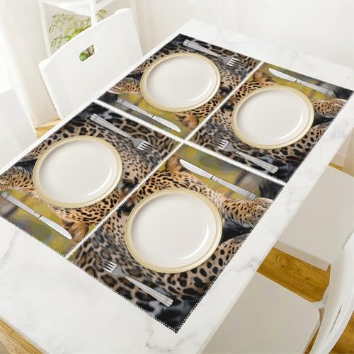 Sets de table en toile léopard lavables pour protéger les tables en bois - 6