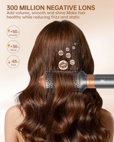 Image of Hot Air Brush Hair Styler, 6 in 1 Hair Dryer Brush Auto Wrap Curlers Frizz-Free Styling Tool for All Hair Types Fast Drying, Curling, Smoothing, Volumizing & Straightening with Negative Ion