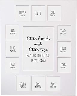 Baby’s First Year Picture Mat – Little Hands and Little Toes Photo Collage – No Frame - 13 Baby Picture Slots – Newborn Birth to One Year Birthday – Watch Your Baby Grow (White Mat)
