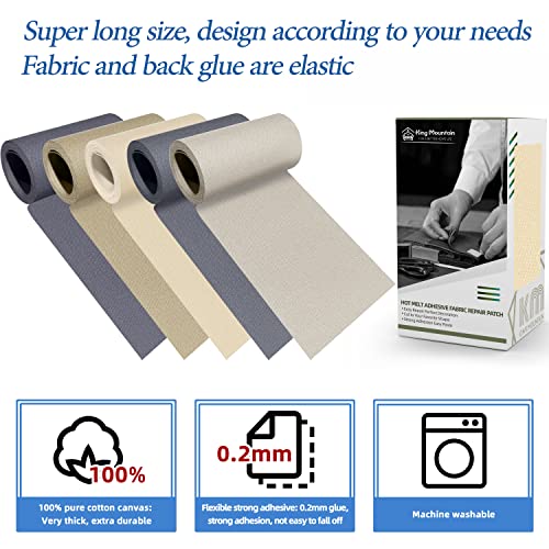 Image of KING MOUNTAIN Canvas Iron on Patch,3 inchx60 inch,Waterproof 100% Cotton Fabric Repair Patch,Used for Various Sofa,Tent,Clothes,Seats,Suitcases ( Beige 3.0)