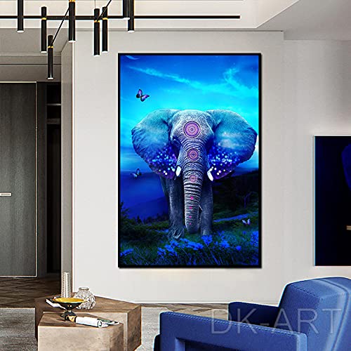 Toile éléphant bleu abstrait 70x100 cm solution déco pour grands murs salon