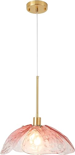 Miniatura 9 de Lámpara colgante de cristal martillado rosa  Lámpara colgante vintage grande de 14 pulgadas, moderna lámpara colgante industrial de granja, lámpara