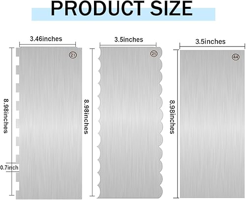 Miniatura 6 de DUALSHINE Kit de 3 piezas de suministros de decoración de pasteles, raspador de tartas, juego de herramientas más suaves de 9 pulgadas, raspador de