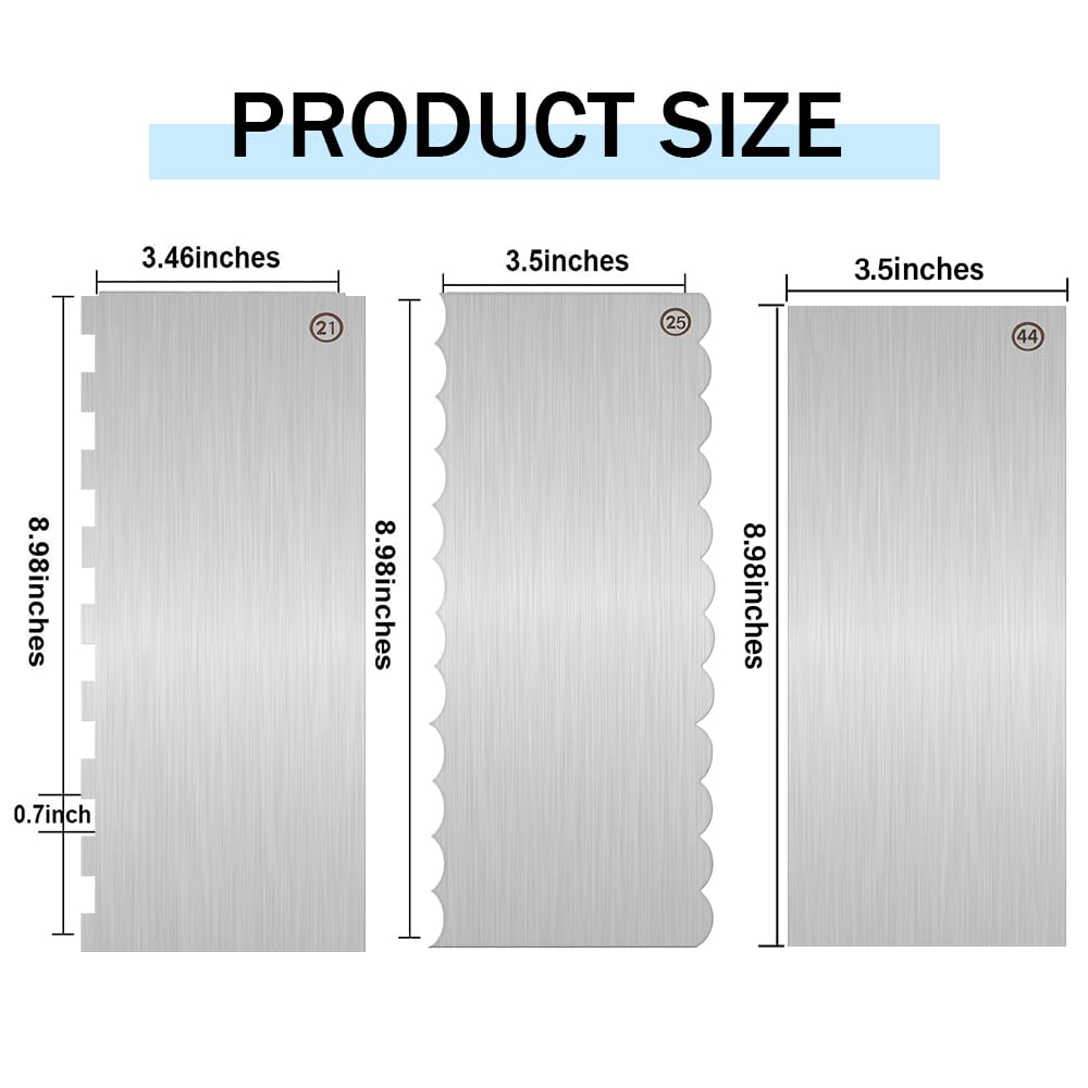 1 raspador de tartas de acero inoxidable de doble cara con patrón de metal para tartas, para tallar bordes, herramientas para hornear pasteles (9 pulgadas) (Cs-21-25-44)