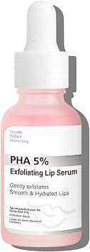 PHA 5% Exfoliating Lip Serum-Hydrating Overnight Lip Exfoliator,Hydrating Overnight Lip Mask & Pre-Matte,Gently Smooths & Plumps Lips,Vegan,Fragrance-Free,15ml