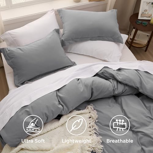image for Bedsure Grey Duvet Cover Full Size - 3 Pieces Prewashed Extra Soft Cot