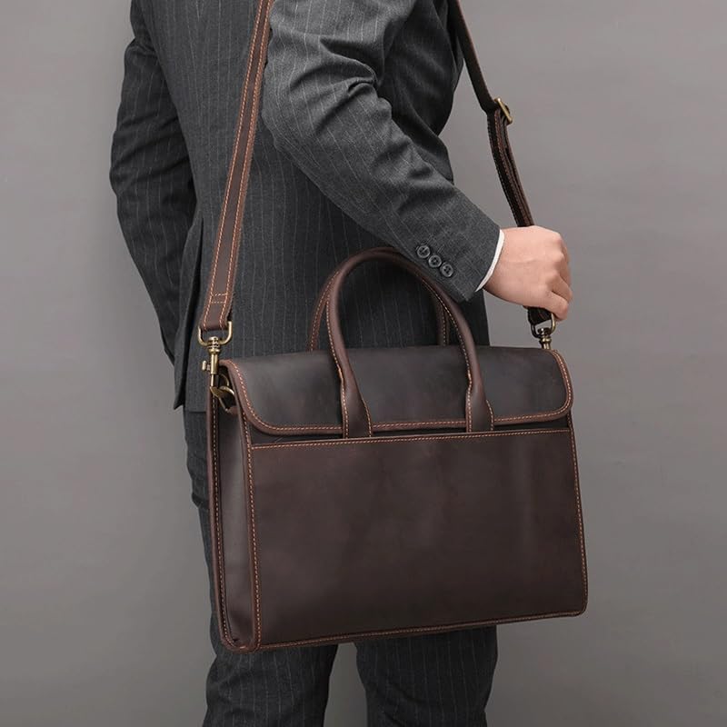 Crazy Horse Leather Large Capacity Tote 2 Business Briefcase Men's Bag3