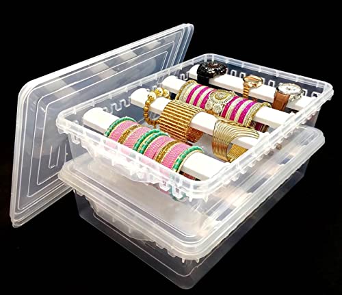 Plastic adjustable 4 rod Bangle Box Chudi Set Organizer Jewellery Storage Display Box for Bangles Chudi Bracelet Wrist Watch Hair Bands Scrunchies Accessories Transparent