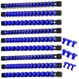 BBTO 12 Pcs ABS Socket Holders Organizers Tool Box Organizer Socket Rails 1/4 Inch 3/8 Inch 1/2 Inch Socket Holder Socket Racks for Drawer Tool Boxes Storage, 13.8 x 1 Inch (Blue)