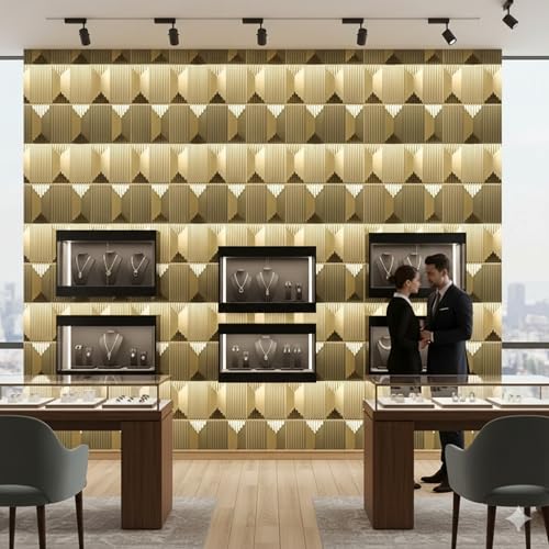 Image of Kayra Decor 3D PVC Wall Panels - Abstract Design, Champagne Gold Color 19.7 inch x 19.7 inch (Pack of 40) - Covers 107.6 Sq. Ft.