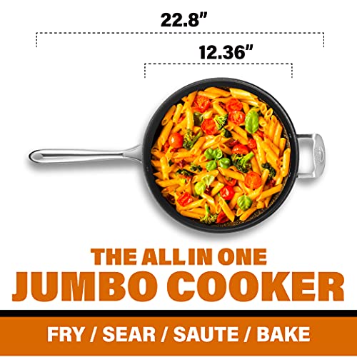 Gotham Steel Sauté Pan With Lid – 5.5 Quart Multipurpose Nonstick Jumbo Cooker With Glass Lid, Stainless Steel Handle & Helper Handle, Oven & Dishwasher Safe, 100% Pfoa Free #TOP4