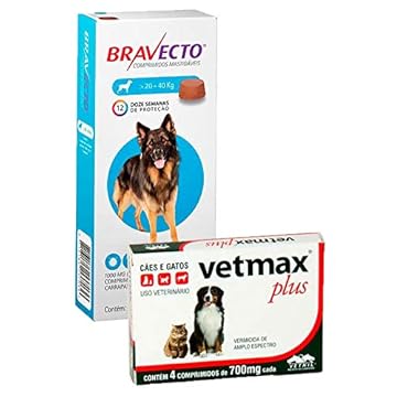 Bravecto Antipulgas Caes 20 A 40kg + Vermifugo Vetmax