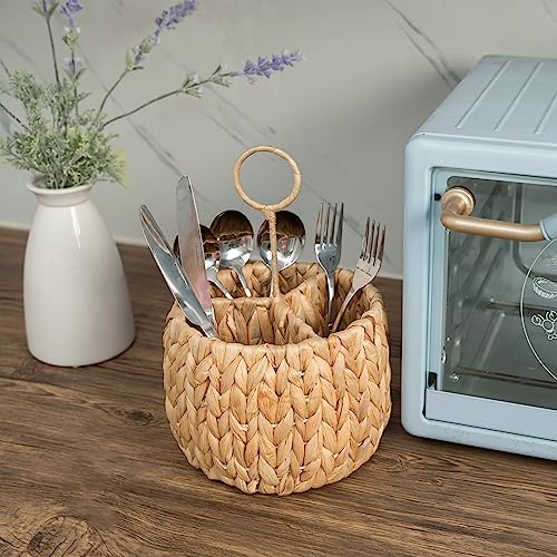 Kolwoven ROUND FLATWARE ORGANIZER Wicker Flatware Organizer, Kitchen Utensil Holder For Countertop, Silverware Caddy Natural Woven Flatware Caddy thumb #7