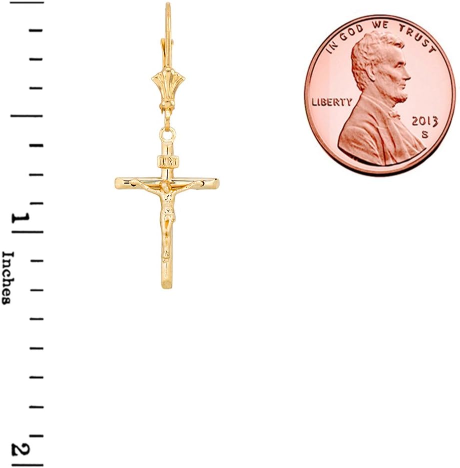 Dainty 14k Yellow Gold Jesus Christ Crucifix Cross (INRI) Earrings