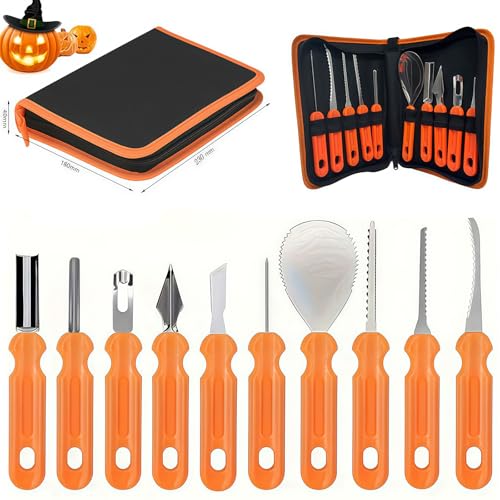 EHIOG 10 Piezas Pumpkin Carving Kit, Herramienta de Talla, Juego de Talla de Calabaza, con Bolsa de Transporte para Niños y Familia, Decoración DIY de Halloween