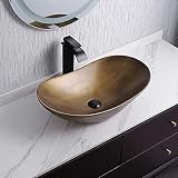 Lovedima Ceramic Vessel Sink,Dark Brown Boat Shaped Bathroom Vanity Wash Sink Above Counter