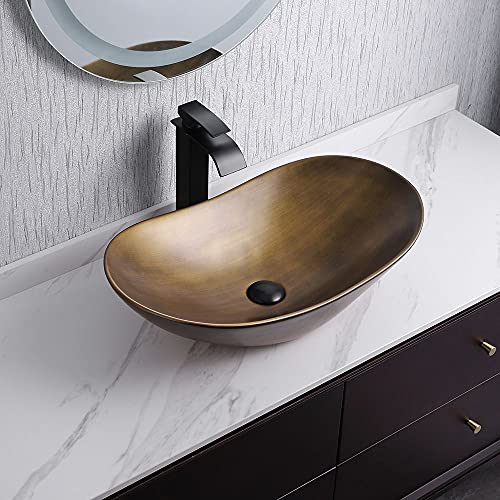 Lovedima Ceramic Vessel Sink,Dark Brown Boat Shaped Bathroom Vanity Wash Sink Above Counter #TOP20