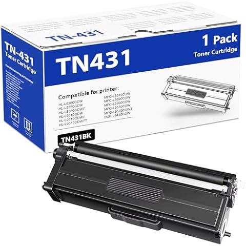 TN-431 TN431 Toner Cartridge (Black, 1-Pack) Replacement for Brother TN431 TN431BK HL-L8260CDW HL-L8360CDW DCP-L8410CDW MFC-L8610CDW Printer Toner Cover