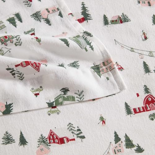 Image of Martha Stewart - Flannel Sheets Twin Size, Anti-Pilling & Wrinkle Resistant Cotton, Touchably Soft for All-Season Comfort - Bed Sheets with Matching Pillowcase & Fitted Sheet (Ski Village Green)