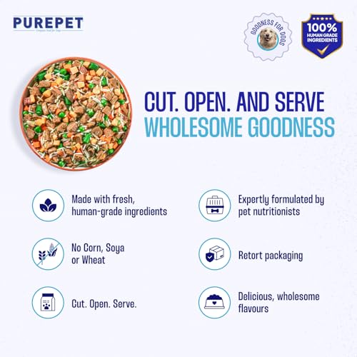 Image of Purepet Fresh Dog Food Chicken & Vegetables, for Adult & Puppy, 100gm | High Protein, 65% Real Chicken, 35% Fruits & Veggies |No Preservatives | Ready to Serve | All Breeds | One Pack One Meal
