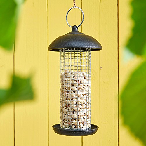 Dehner Natura Premium Wildvogel Futtersäule, für Erdnusskerne und Rosinen, Futterstation für Wildvögel, Futterstelle wetterfest / hängend, ca. 20 x 13 x 13 cm, Metall, schwarz