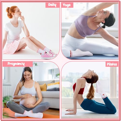 Image of Jspupifip 2 /4 /5 Pairs Cute Pilates Socks for Women Embroidery Non Slip Yoga Socks for Barre Workout Hospital