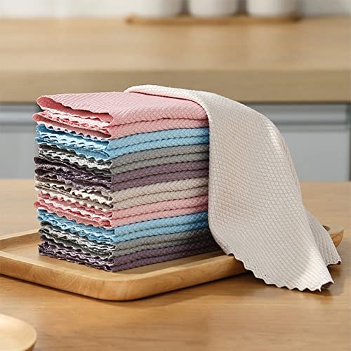 Chiffons de Microfibre Chiffons Nettoyage 10 Chiffon Nettoyer en Ecailles de Poisson 40x30cm, Serviette Réutilisable Ecologique pour le Nettoyage des Vitres de Voiture en Verre de Cuisine