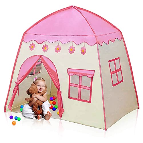 BabyGo Kids Play Tent Princess Castle Flower Foldable Portable Flower Play Tent for Kids (Pink)