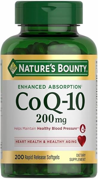 Natures Bounty Dietary Supplement Enhanced Absorption CoQ10 200mg 200 Rapid Release Softgels + Bonus 1 Elbow Support