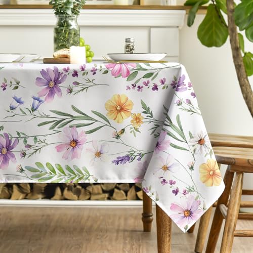 Horaldaily Spring Summer Tablecloth 52x70 Inch Rectangular, Yellow White Purple Daisy Floral Table Cover for Party Picnic Dinner Decor by Horaldaily - Image 4