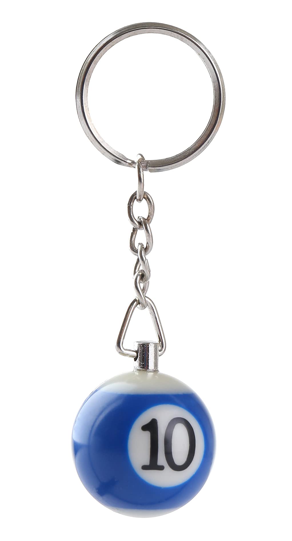 Komonee Men's Blue Pool Ball Keyring Colourful Numbered Key Ring Chain Tag Pub Billiard Spots And Stripes Keychain Striped Number 10