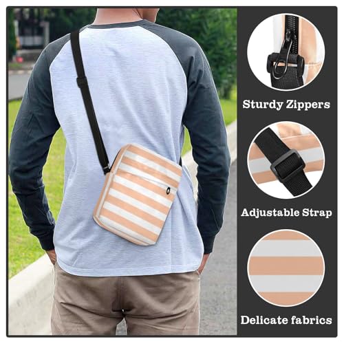 MCHIVER Small Messenger Bag Peach Orange Stripes Crossbody Bag for Men Women Travel Purse Wallet for Passport Phone4
