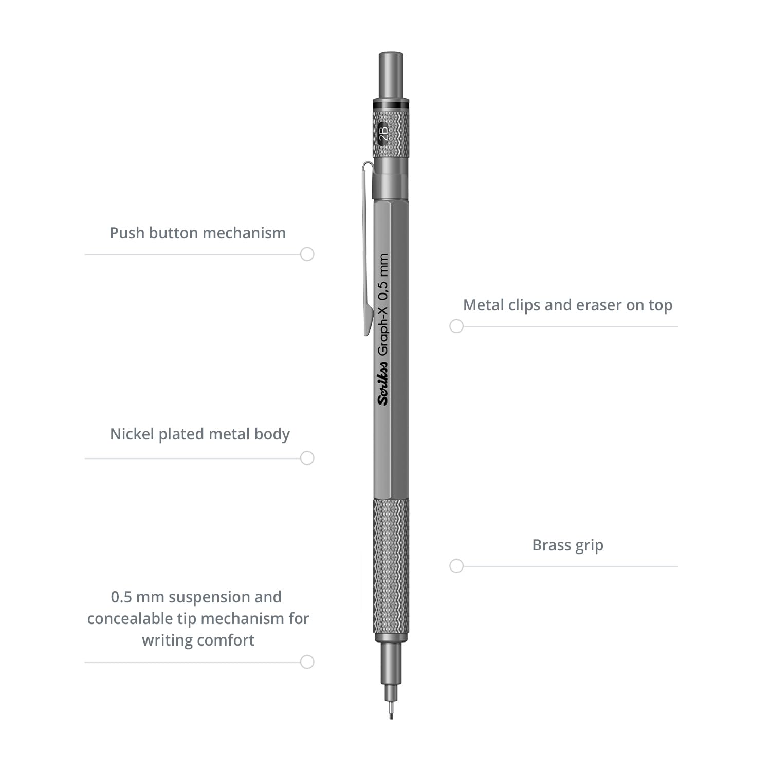 Portaminas Siete hexagonal de diseño ajustable 0,5 mm – Portaminas gris Model. Graph de X